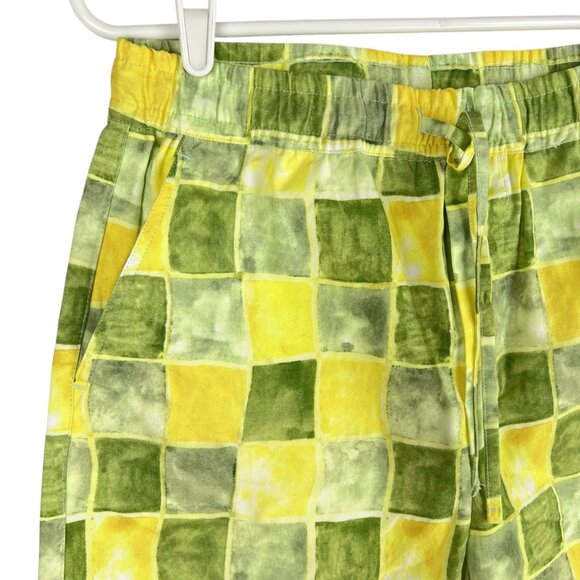 Zara Women's Green & Yellow Checkered Cotton Drawstring Shorts Size Small NWOT - Picture 5 of 11